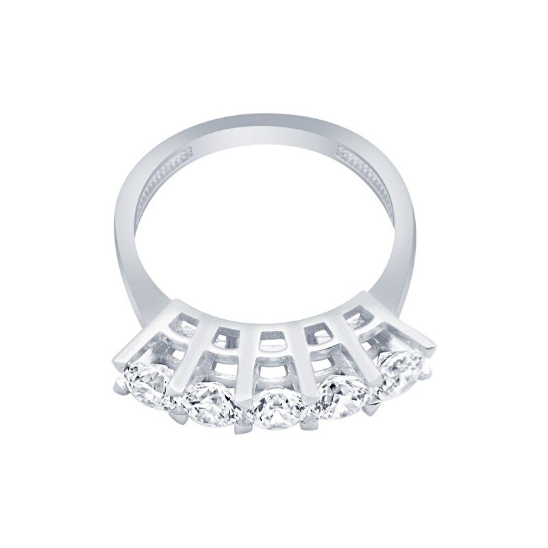 14 Ayar Beyaz Altın Beştaş Yüzük