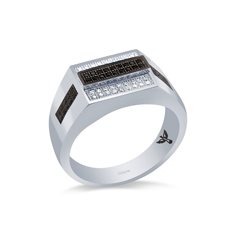 14 Ayar Beyaz-Siyah Altın Erkek Yüzük
