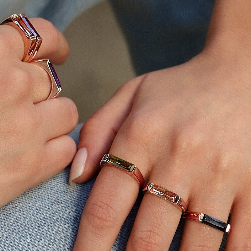 14 Ayar Rose Altın Kahverengi Taşlı Trend Yüzük