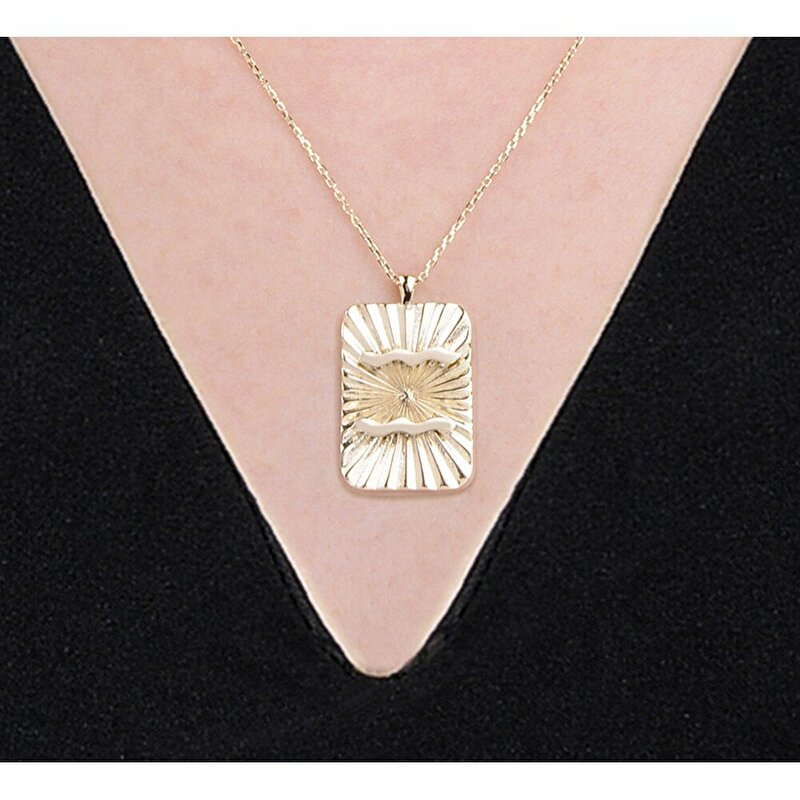 14 Ayar Kova Burç Plaka Kolye