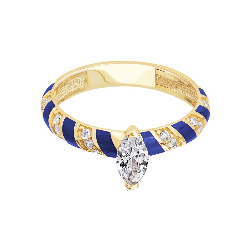 14 Ayar Sarı Altın Mavi Mineli Yüzük