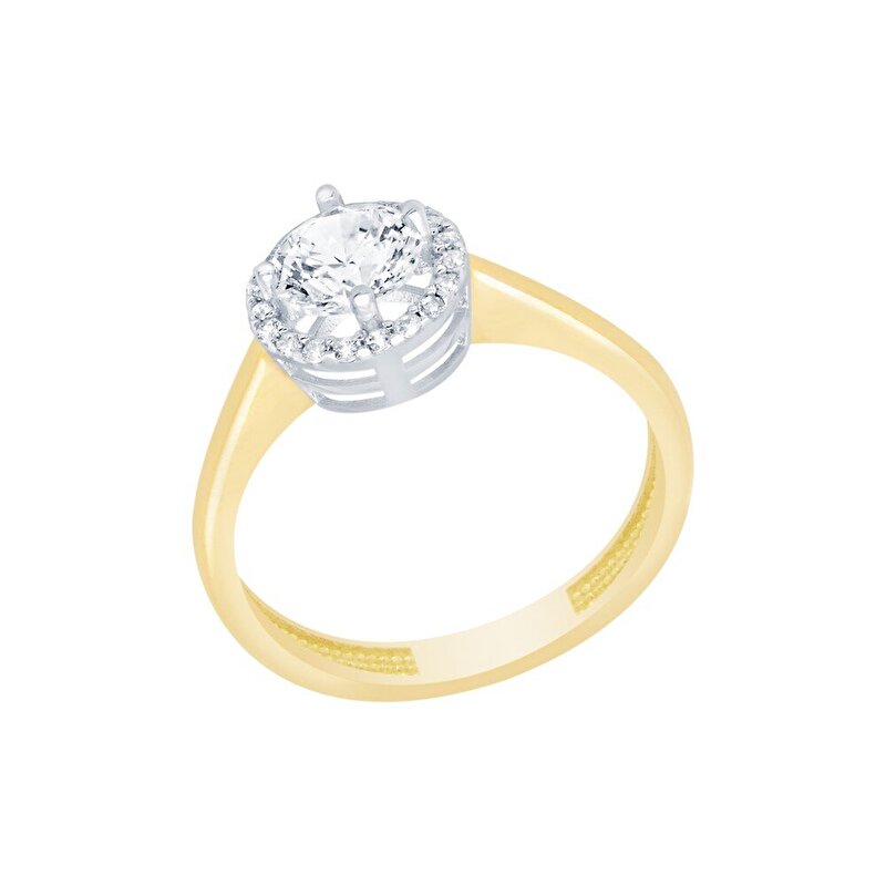 14 Ayar Sarı-Beyaz Altın Tektaş Yüzük