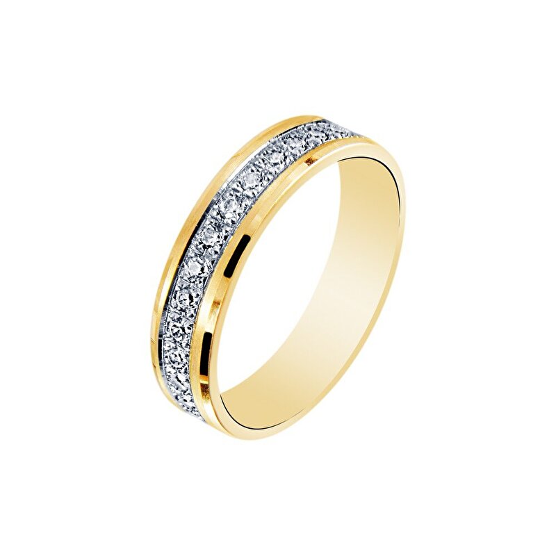 14 Ayar Sarı-Beyaz Altın Modern Alyans