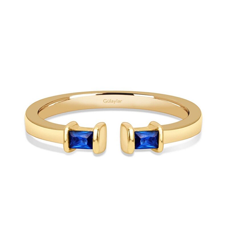 14 Ayar Sarı Altın Mavi Taşlı Baget Yüzük