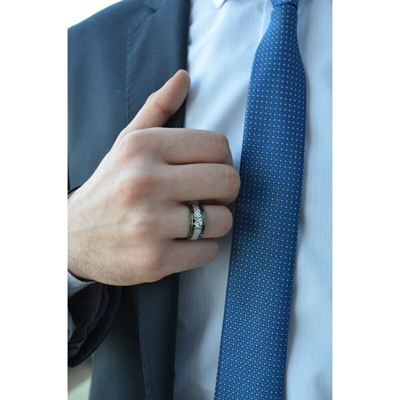 14 Ayar Siyah-Beyaz Altın Erkek Yüzük