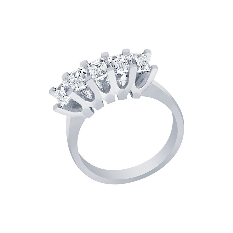 14 Ayar Beyaz Altın Beştaş Yüzük