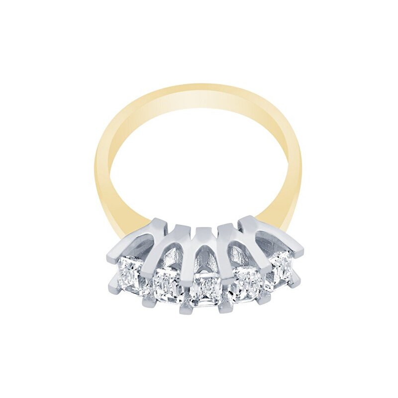 14 Ayar Sarı-Beyaz Altın Beştaş Yüzük