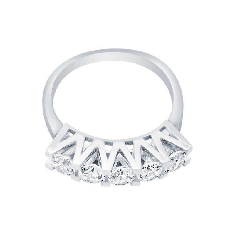 14 Ayar Beyaz Altın Beştaş Yüzük