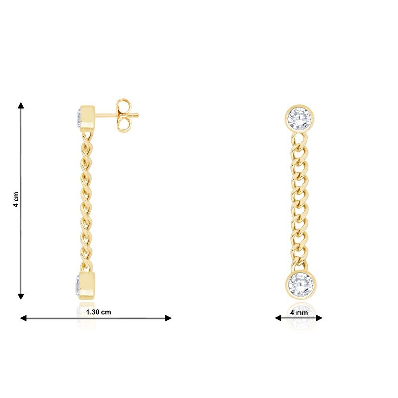 14 Ayar Sarı Altın Sallantılı Zincir Küpe