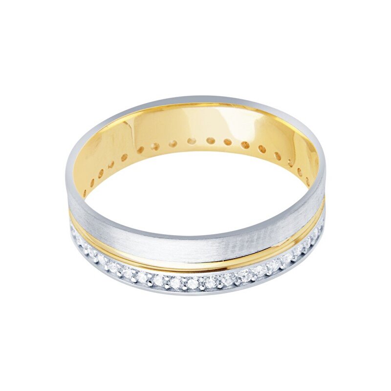 14 Ayar Sarı-Beyaz Altın Modern Alyans