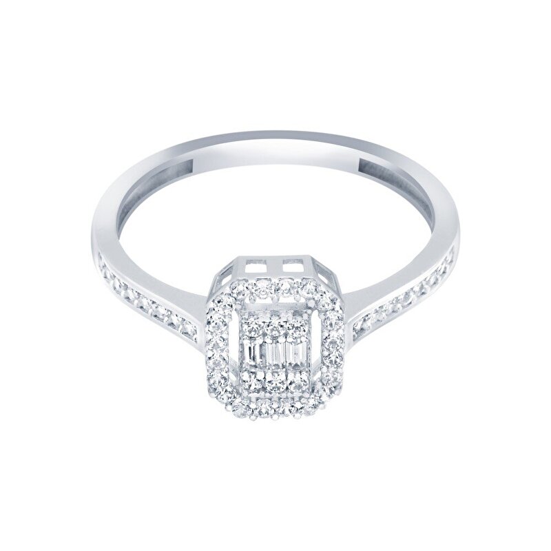 8 Ayar Beyaz Altın Baget Yüzük