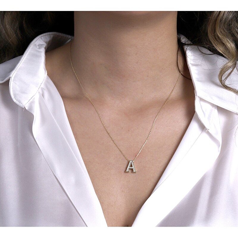 14 Ayar Sarı Altın A Harf Kolye