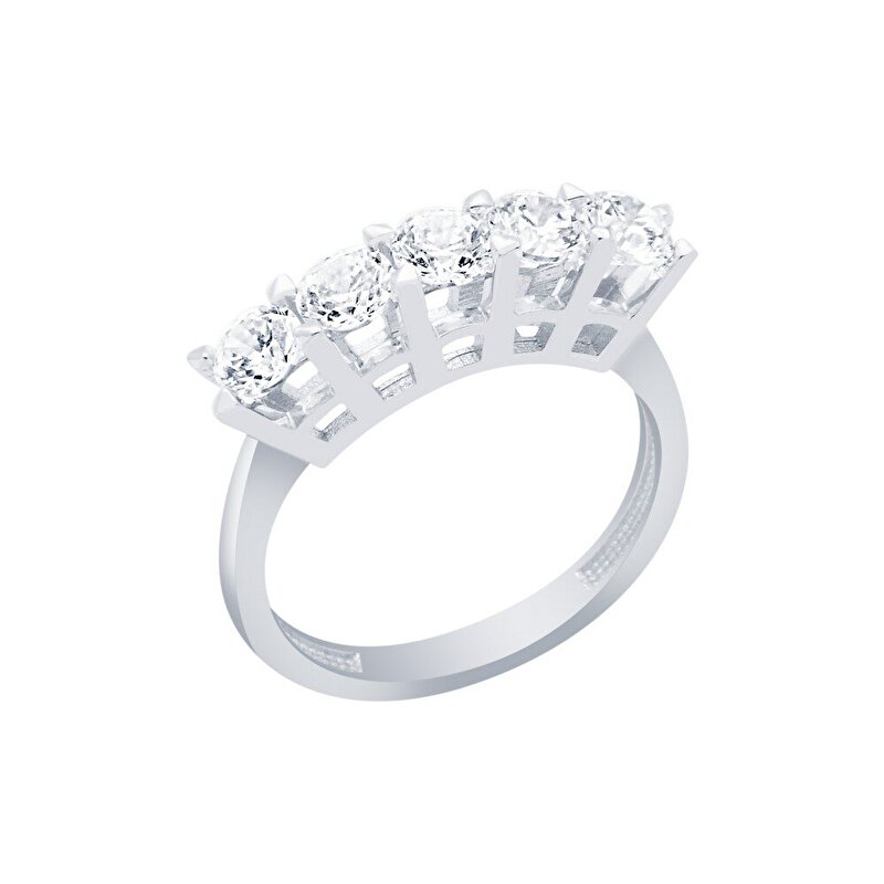 14 Ayar Beyaz Altın Beştaş Yüzük