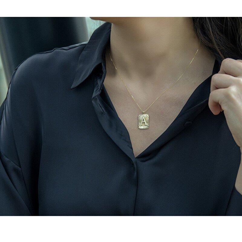 14 Ayar A Harf Plaka Kolye