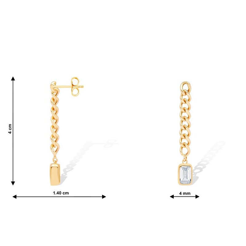 14 Ayar Sarı Altın Sallantılı Zincir Küpe
