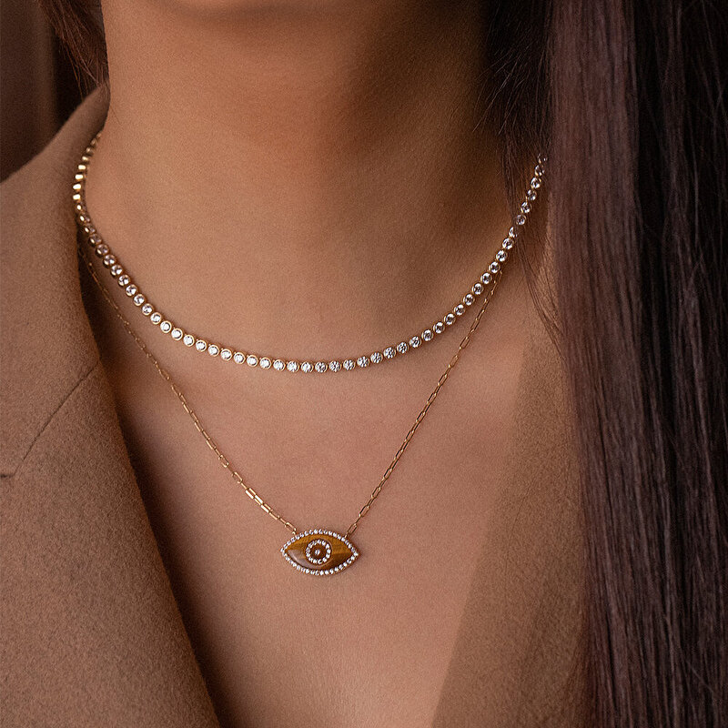 14 Ayar Sarı Altın Göz Figürlü Kolye