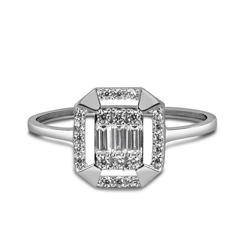 8 Ayar Beyaz Altın Baget Yüzük