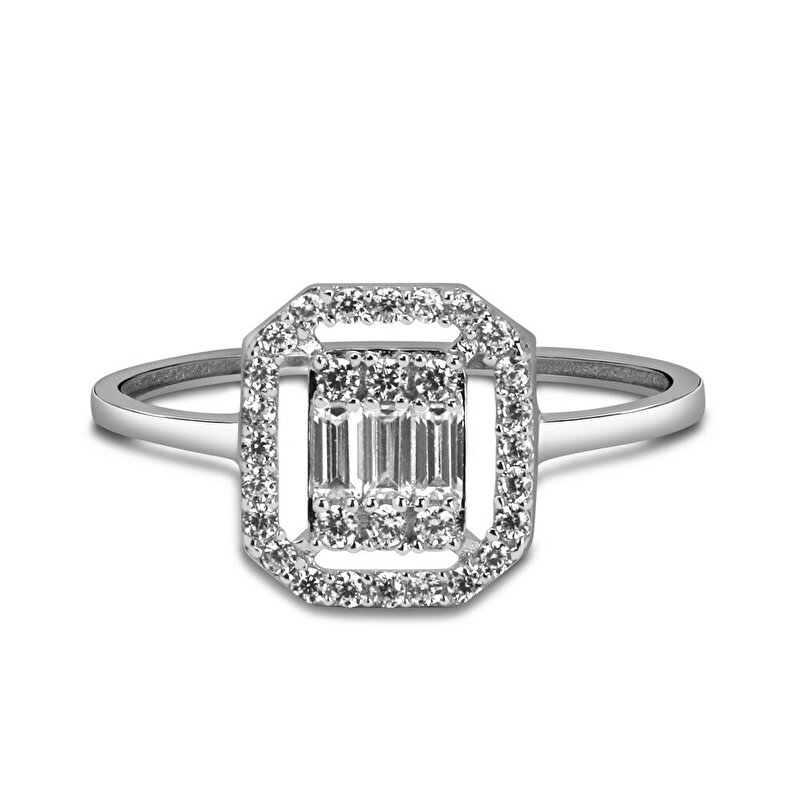 8 Ayar Beyaz Altın Baget Yüzük