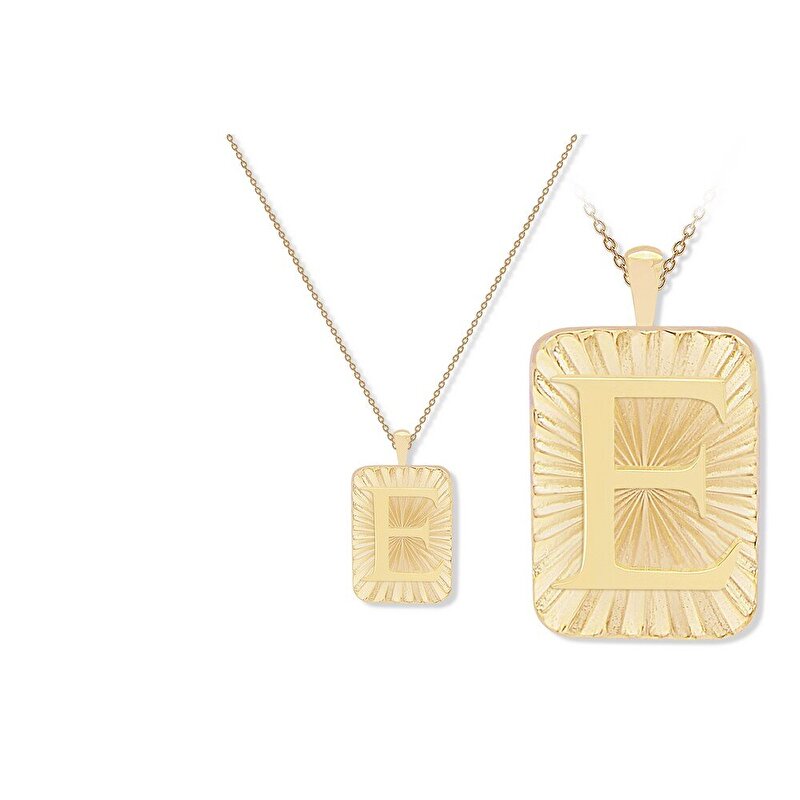 14 Ayar E Harf Plaka Kolye