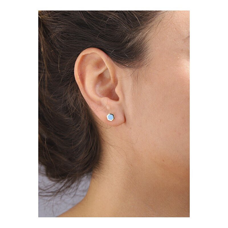 14 Ayar Mavi Mineli Minimal Küpe