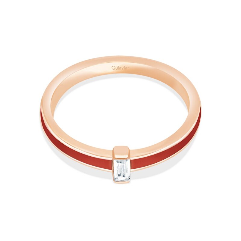 14 Ayar Rose Altın Kırmızı Mineli Baget Yüzük