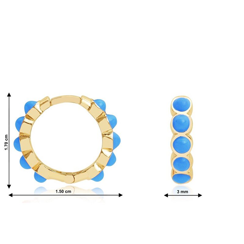 14 Ayar Sarı Altın Mavi Mineli Halka Küpe