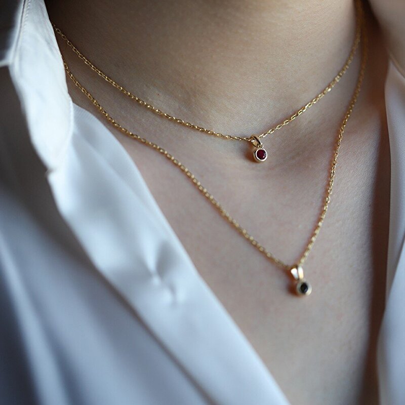 14 Ayar Sarı Altın Temmuz Doğum Taşı Kolye Ucu