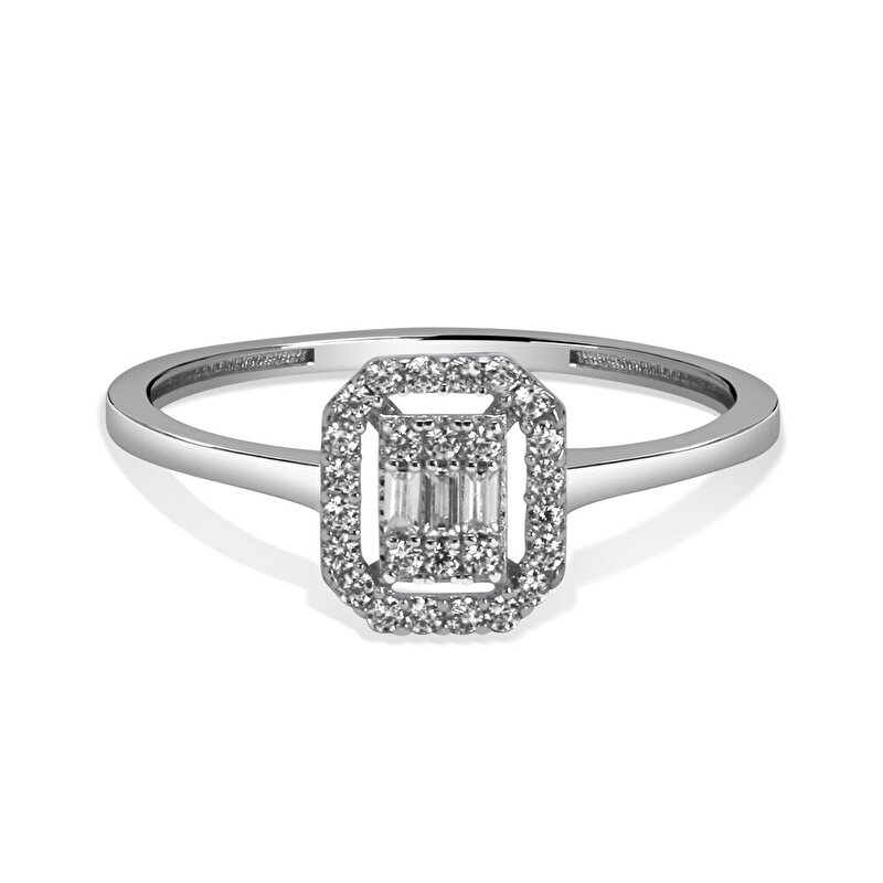 8 Ayar Beyaz Altın Baget Yüzük