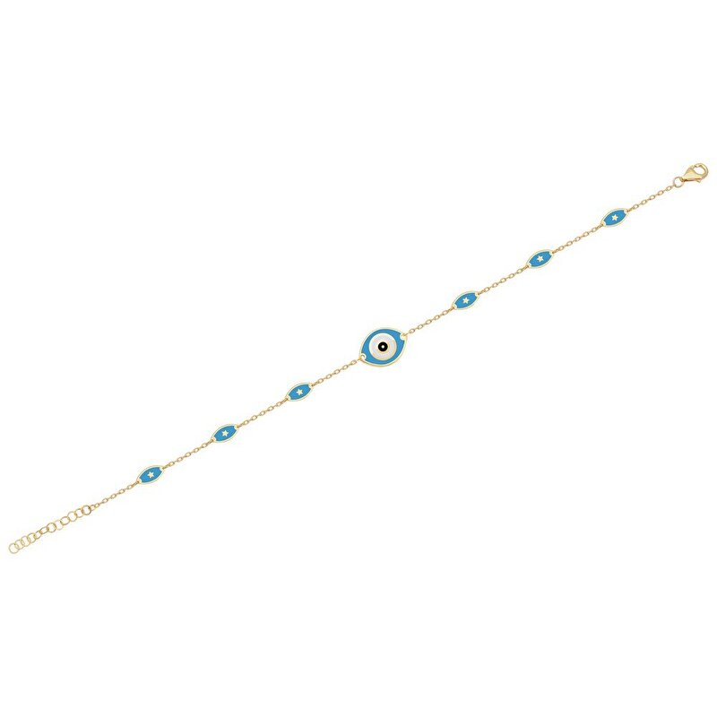 14 Ayar Sarı Altın Mavi Mineli Nazar Boncuklu Bileklik