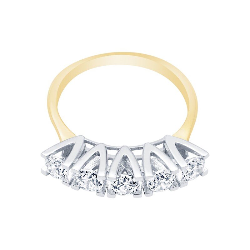 14 Ayar Sarı-Beyaz Altın Beştaş Yüzük