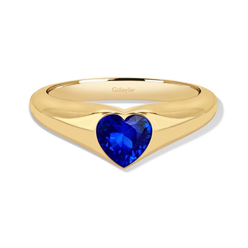 14 Ayar Sarı Altın Mavi Taşlı Yüzük
