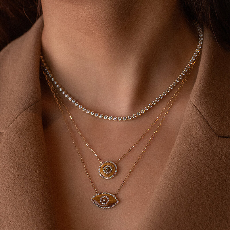 14 Ayar Sarı Altın Göz Figürlü Kolye