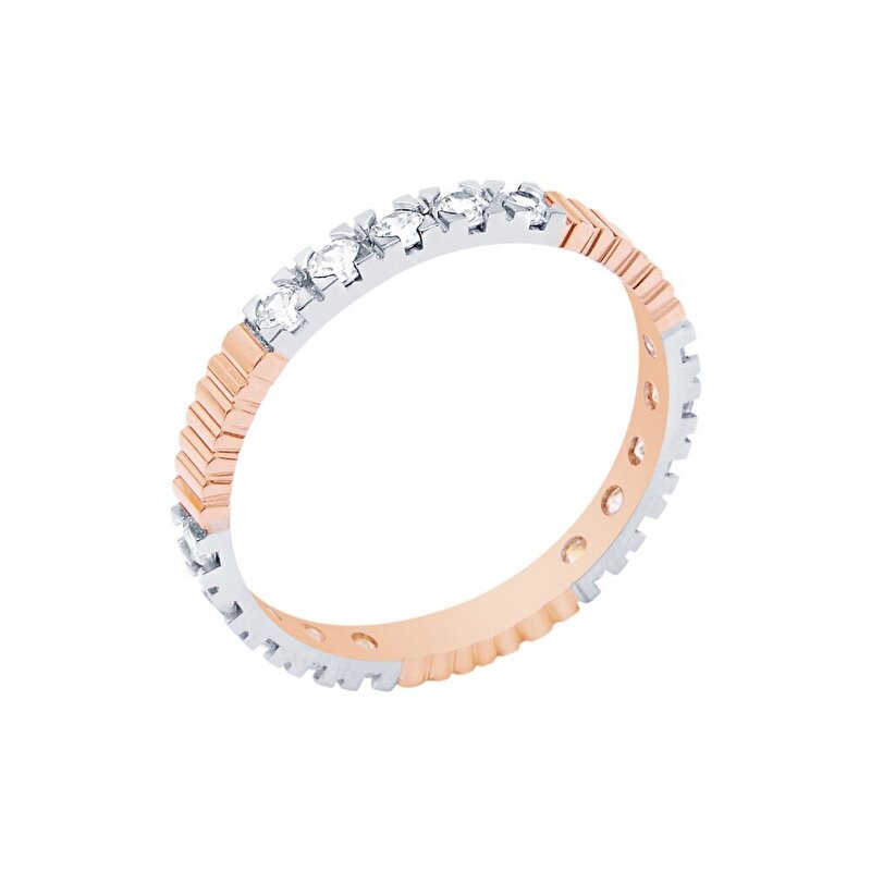 14 Ayar Beyaz-Rose Altın Modern Alyans