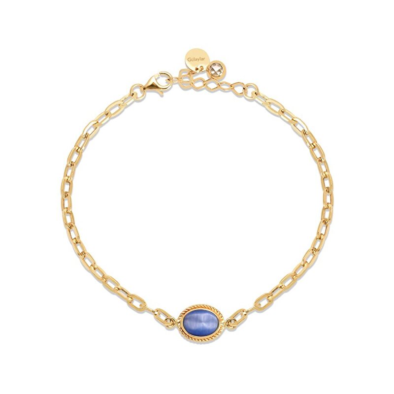 14 Ayar Sarı Altın Trend Mavi Taşlı Bileklik