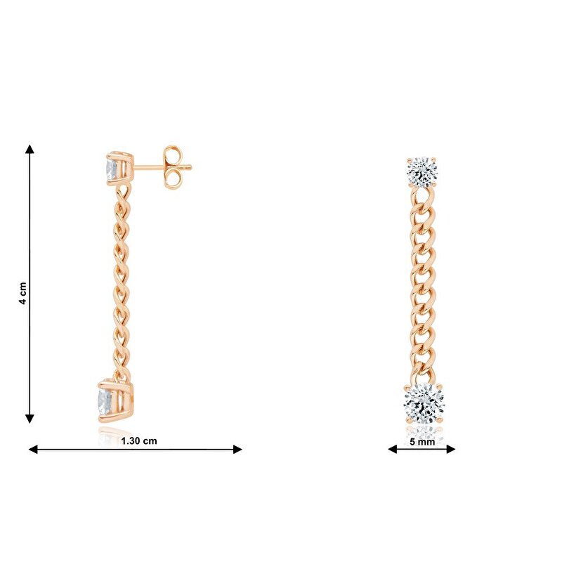 14 Ayar Rose Altın Sallantılı Zincir Küpe