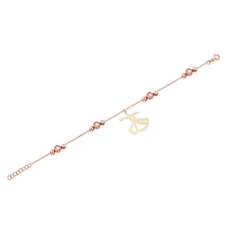 14 Ayar Rose-Sarı Altın Kahverengi Taşlı Bileklik