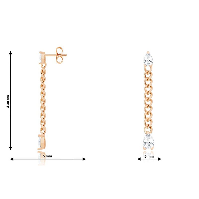 14 Ayar Rose Altın Sallantılı Zincir Küpe
