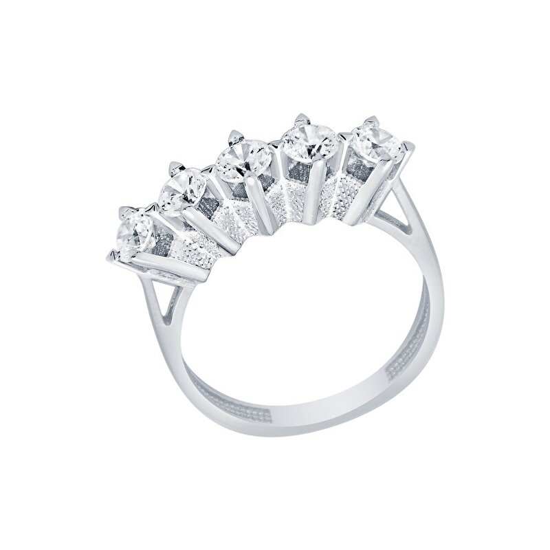 14 Ayar Beyaz Altın Beştaş Yüzük