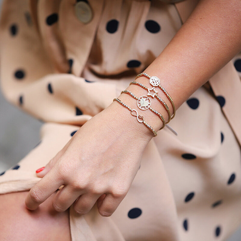 14 Ayar 3 Renkli Altın Dorika Kalp Bileklik