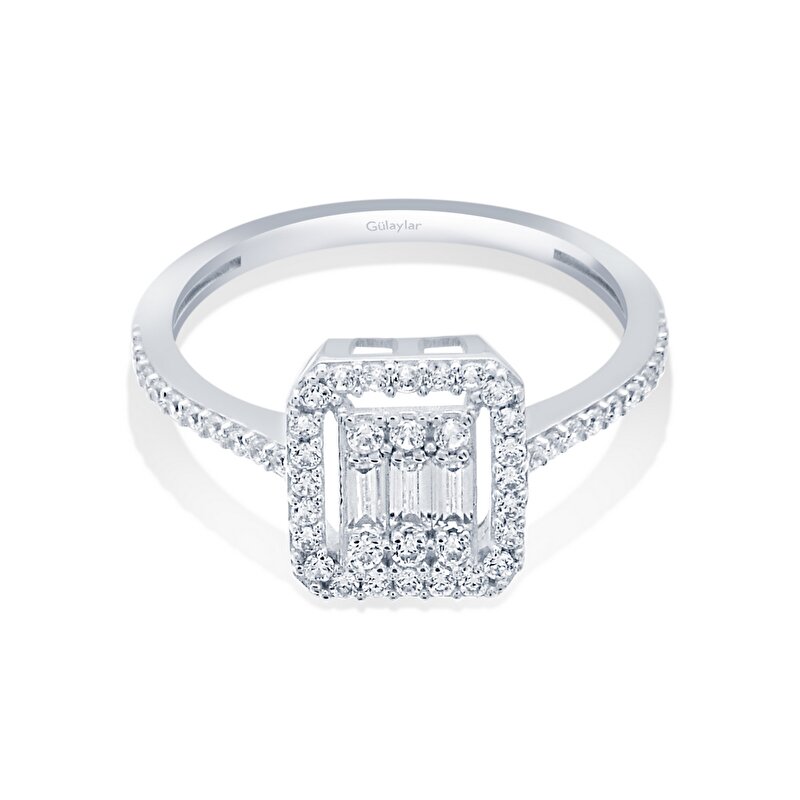 8 Ayar Beyaz Altın Baget Yüzük