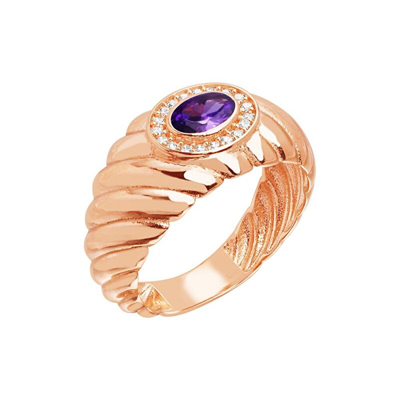 14 Ayar Rose Altın Trend Mor Taşlı Burgu Yüzük