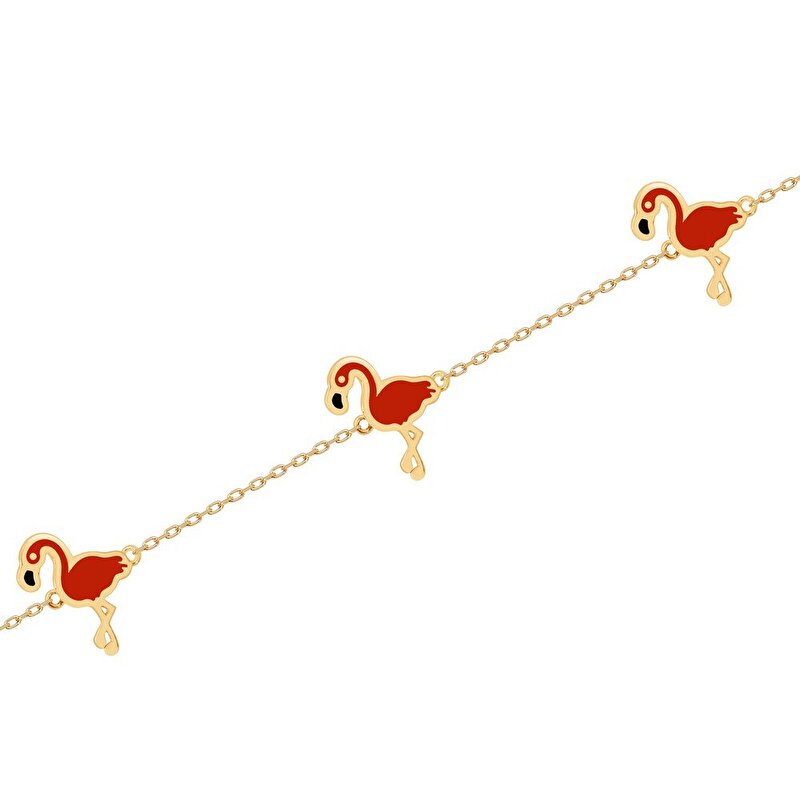 14 Ayar Sarı Altın Flamingo  Figürlü Bileklik