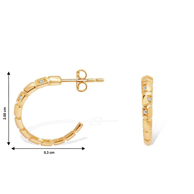 14 Ayar Sarı Altın Taşlı Halka Küpe