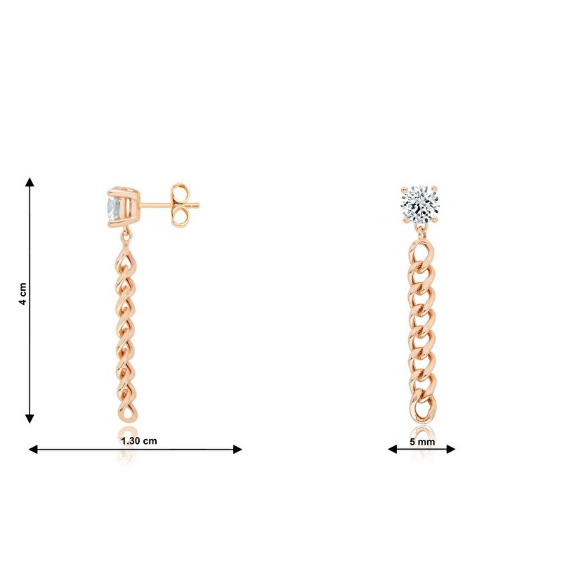14 Ayar Rose Altın Sallantılı Zincir Küpe