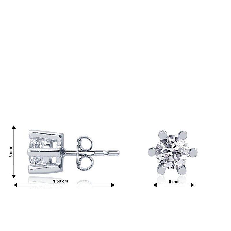 14 Ayar Beyaz Altın Tektaş Küpe
