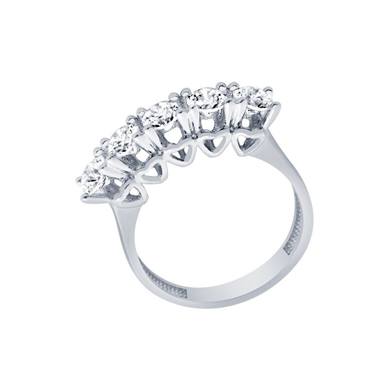 14 Ayar Beyaz Altın Beştaş Yüzük